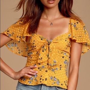 Karla Golden Yellow Floral Print Tie-Front Top
